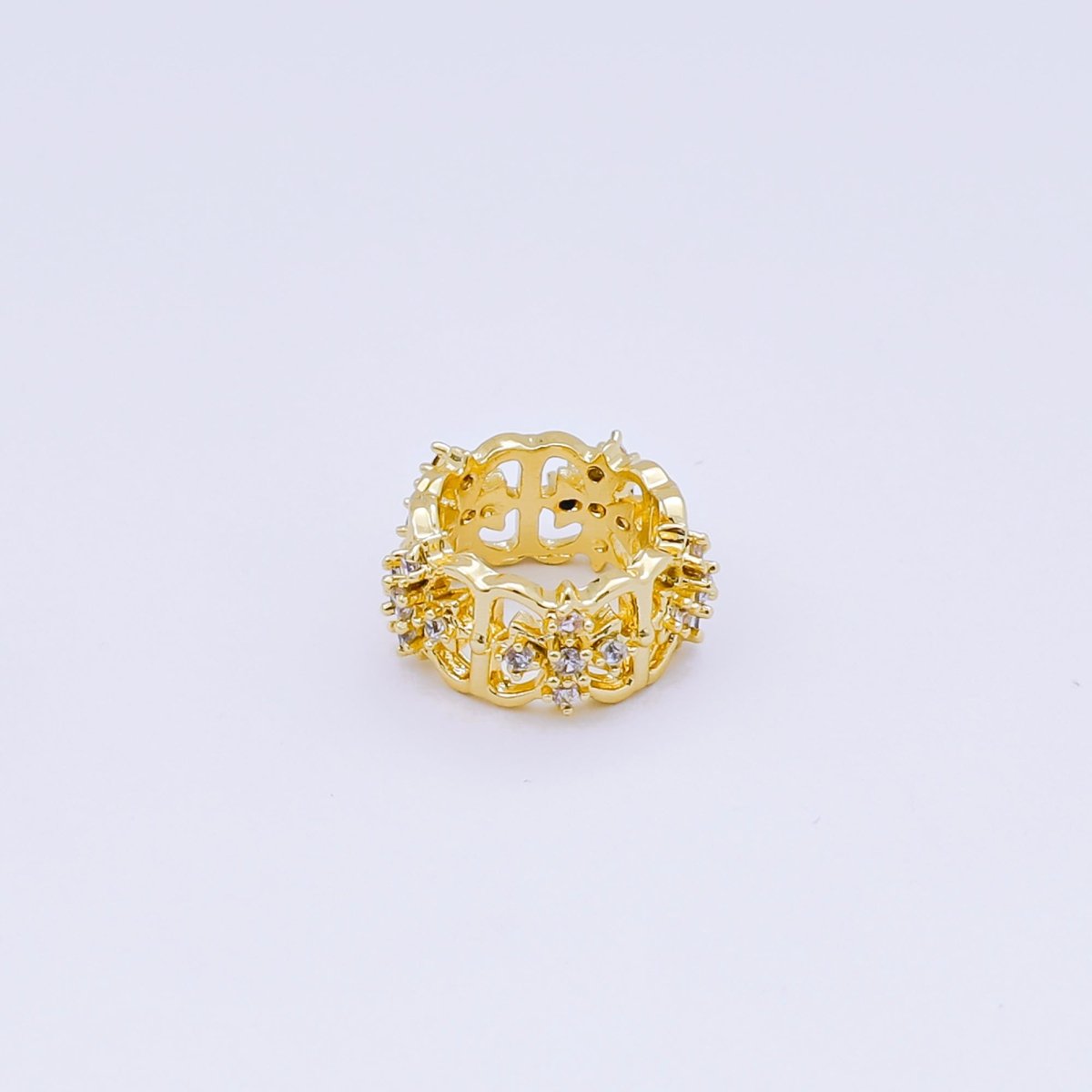 24K Gold Filled Micro Paved CZ Royal Flower Celestial Bead Spacer in Silver & Gold | B036 - DLUXCA