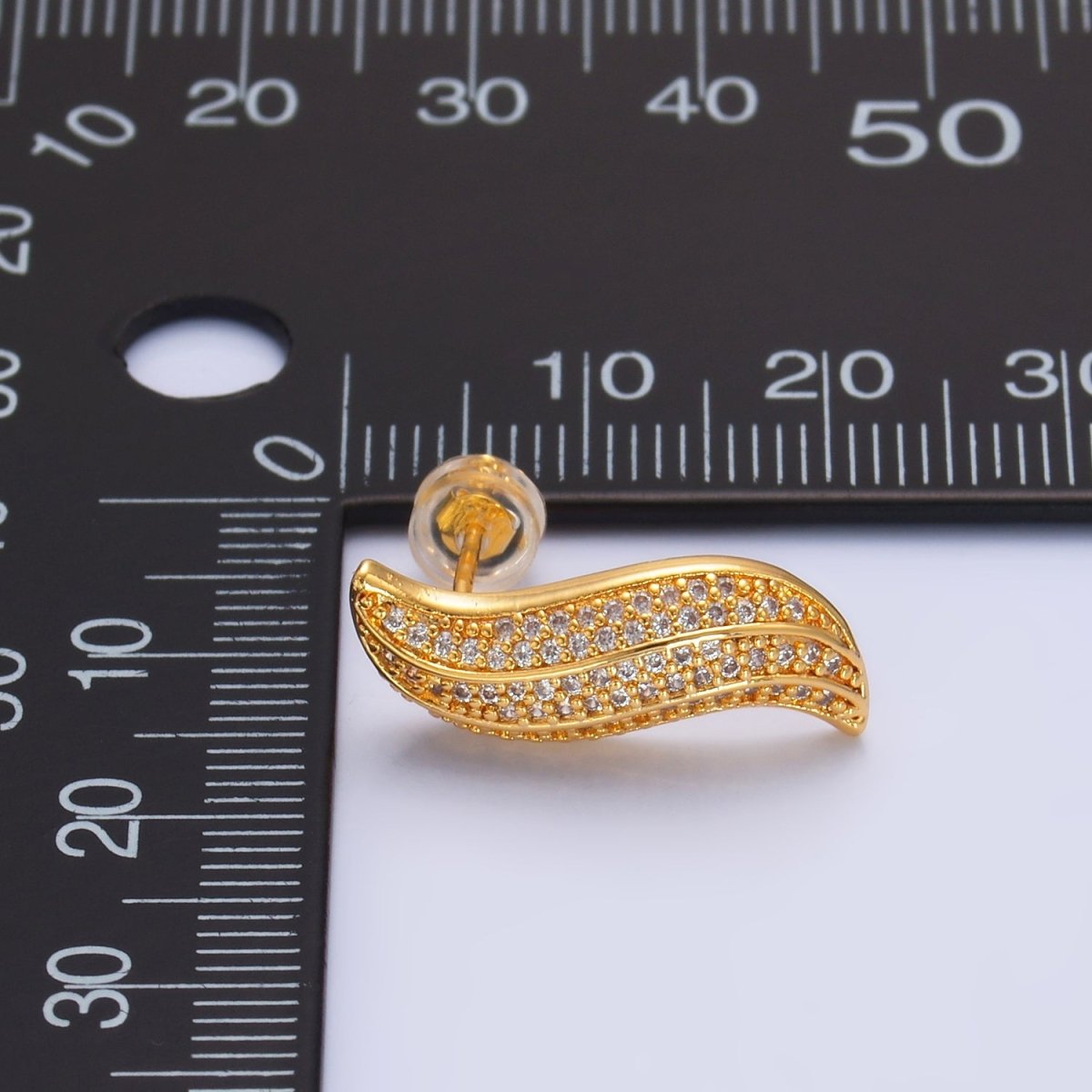 24K Gold Filled Micro Paved CZ S Curved Stud Earrings | P416 - DLUXCA
