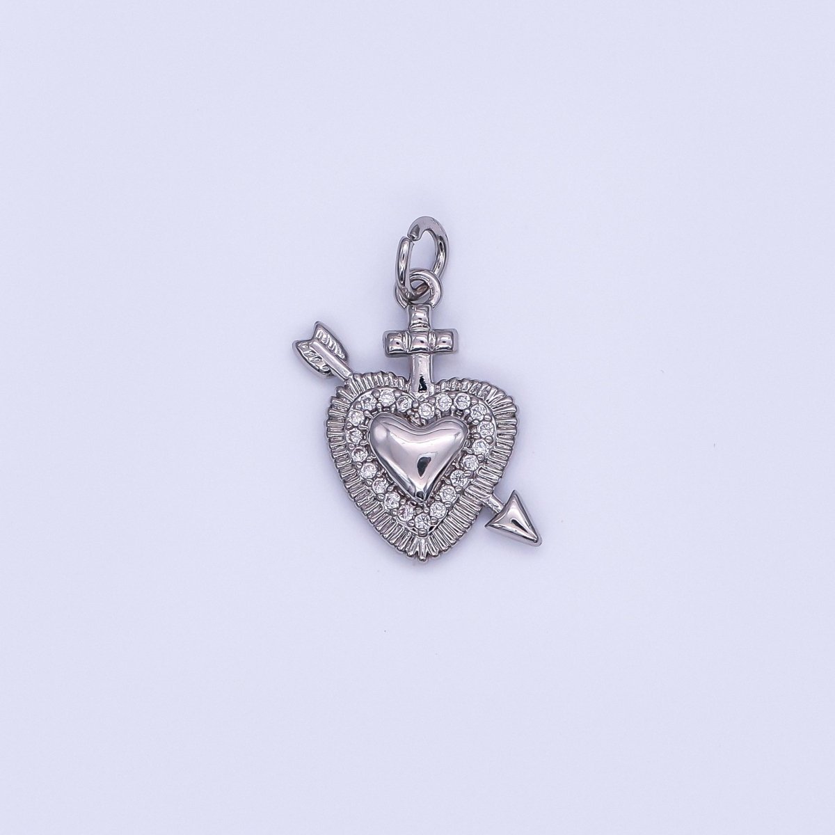 24K Gold Filled Micro Paved CZ Sacred Heart Religious Charm in Gold & Silver | AF436 - DLUXCA