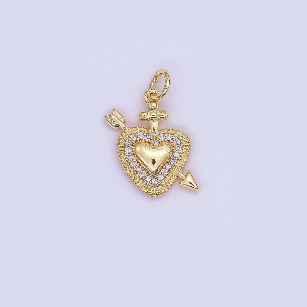 24K Gold Filled Micro Paved CZ Sacred Heart Religious Charm in Gold & Silver | AF436 - DLUXCA