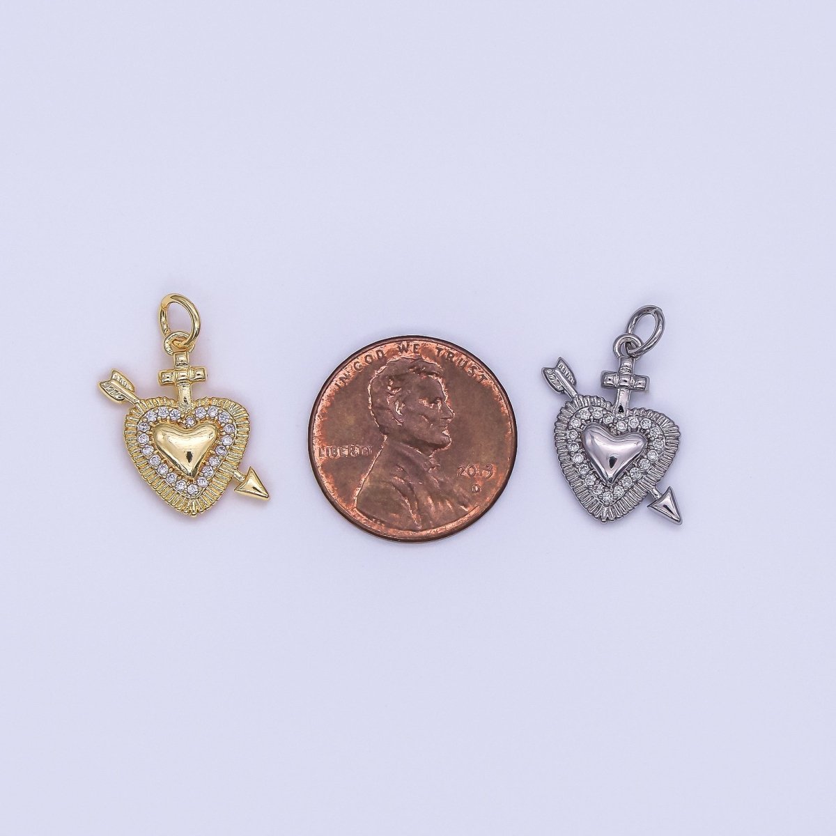 24K Gold Filled Micro Paved CZ Sacred Heart Religious Charm in Gold & Silver | AF436 - DLUXCA