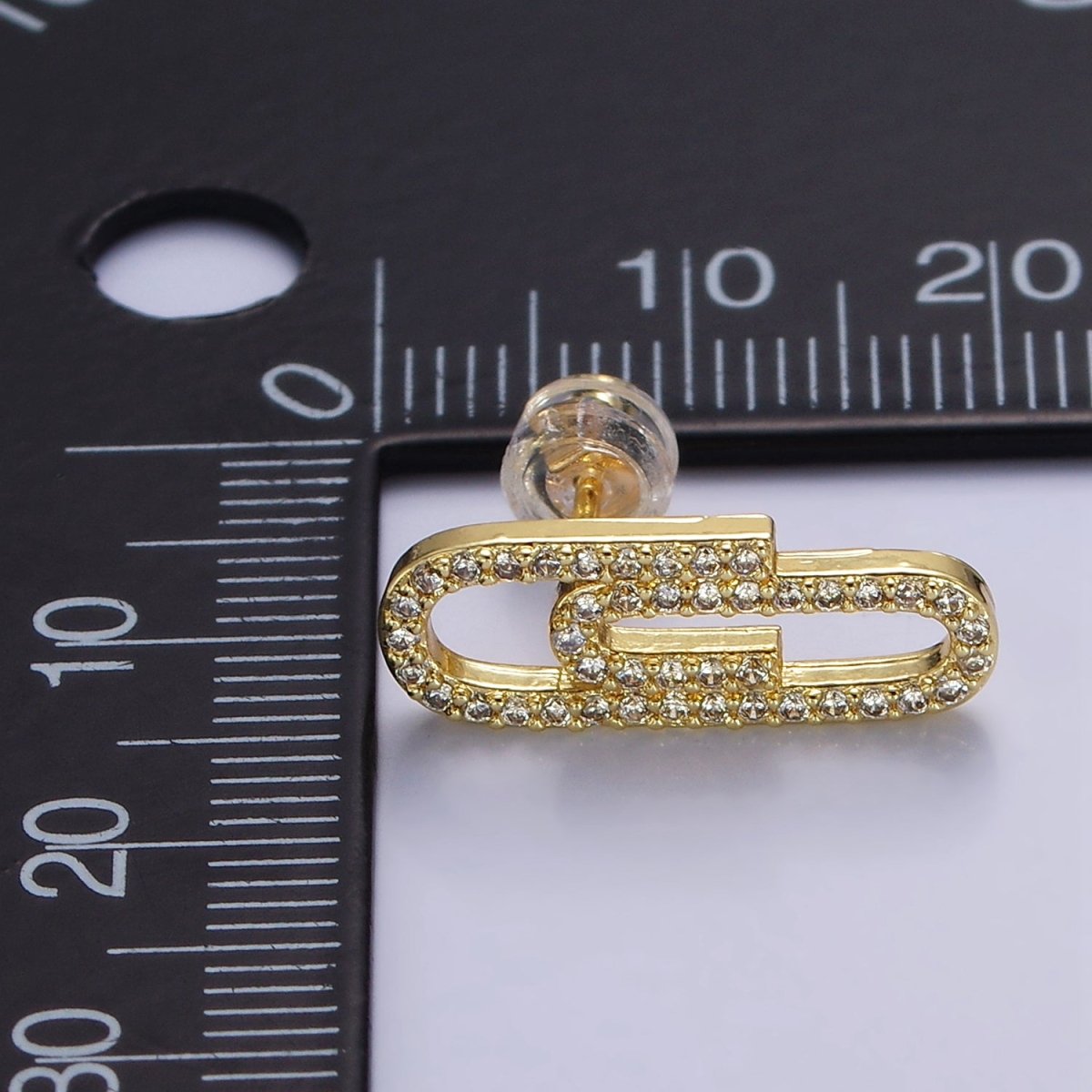 24K Gold Filled Micro Paved CZ Safety Pin Stud Earrings | P533 - DLUXCA