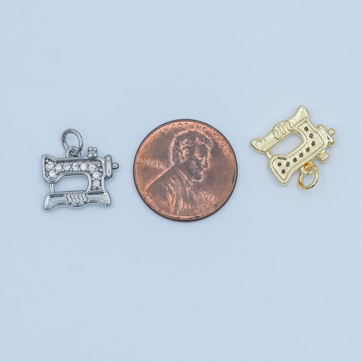 24K Gold Filled Micro Paved CZ Sewing Machine Charm in Gold & Silver | E500 - DLUXCA
