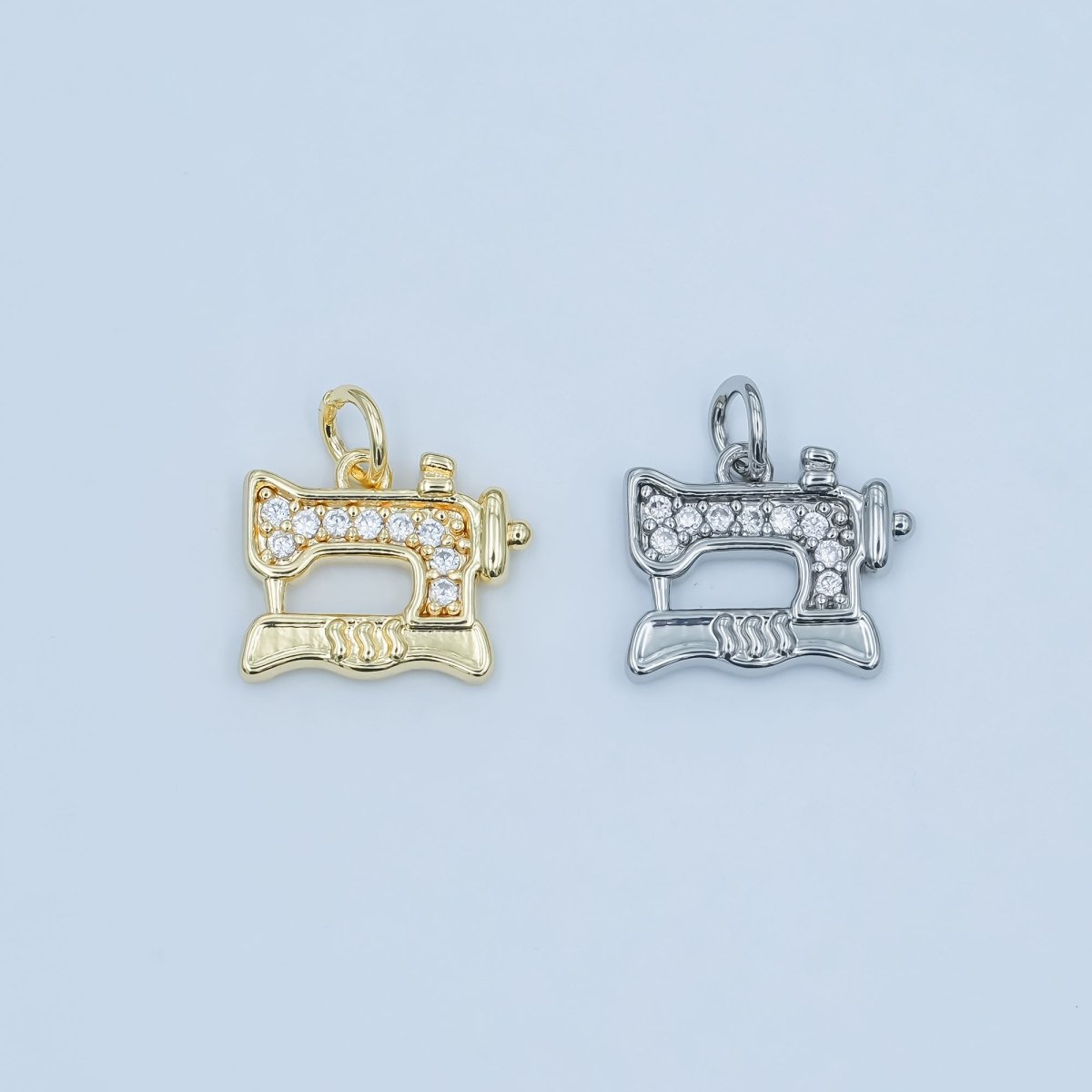 24K Gold Filled Micro Paved CZ Sewing Machine Charm in Gold & Silver | E500 - DLUXCA
