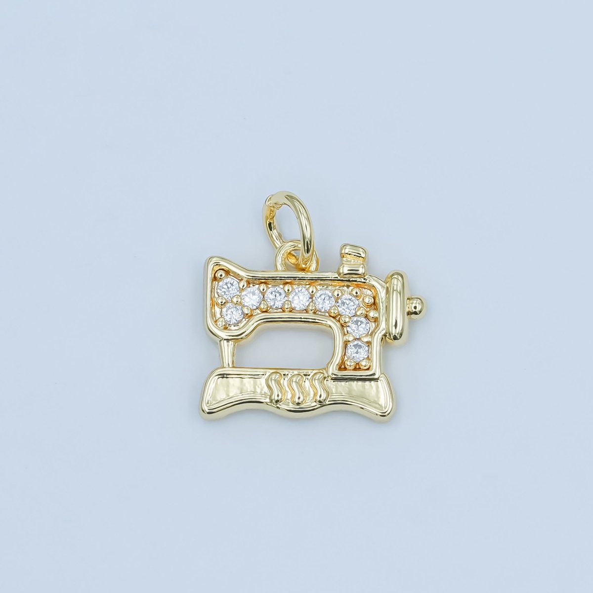 24K Gold Filled Micro Paved CZ Sewing Machine Charm in Gold & Silver | E500 - DLUXCA