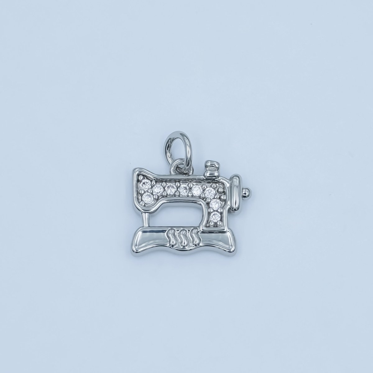 24K Gold Filled Micro Paved CZ Sewing Machine Charm in Gold & Silver | E500 - DLUXCA