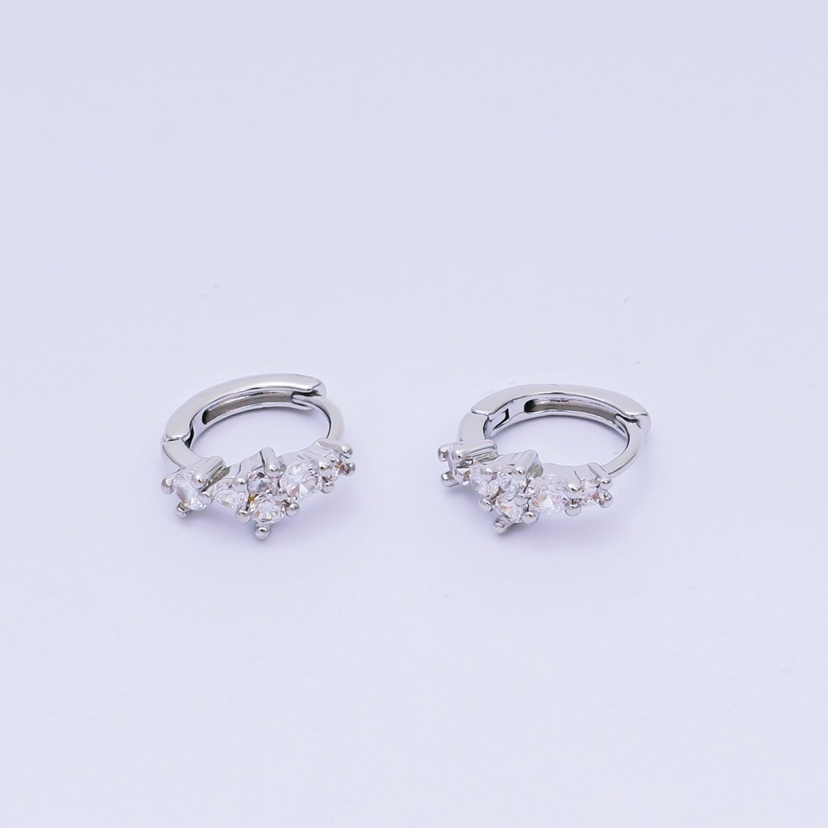 24K Gold Filled Micro Paved CZ Simple Mixed Cut CZ Huggie Hoops Earrings in Gold & Silver | AJ - 125 AJ - 126 - DLUXCA
