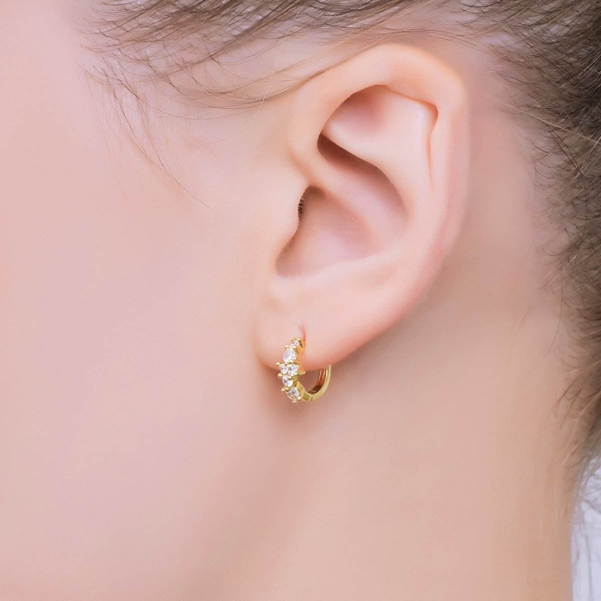 24K Gold Filled Micro Paved CZ Simple Mixed Cut CZ Huggie Hoops Earrings in Gold & Silver | AJ - 125 AJ - 126 - DLUXCA