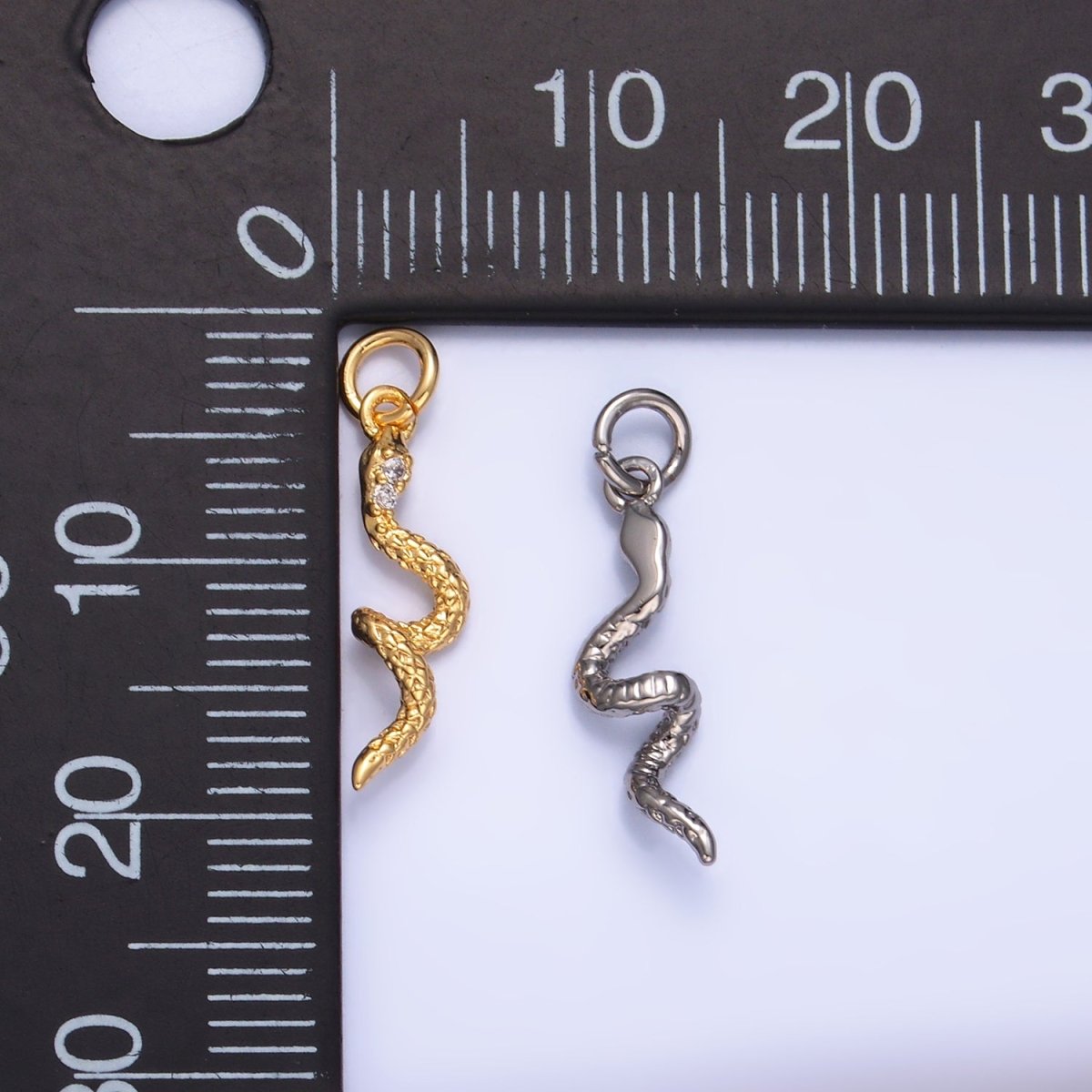 24K Gold Filled Micro Paved CZ Snake Serpent Multidimensional 3D Charm in Gold & Silver | W796 - DLUXCA