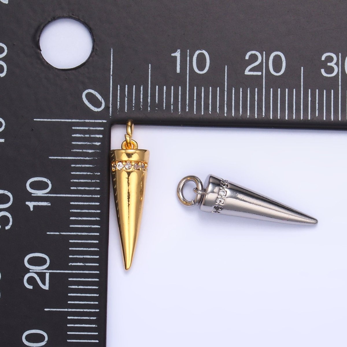 24K Gold Filled Micro Paved CZ Spike Charm in Gold & Silver | W881 - DLUXCA