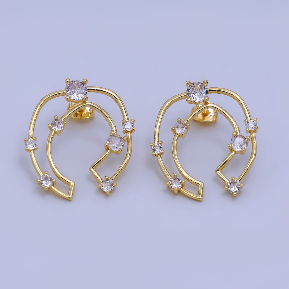 24K Gold Filled Micro Paved CZ Stars Orbit Drop Stud Earrings | AJ - 047 - DLUXCA
