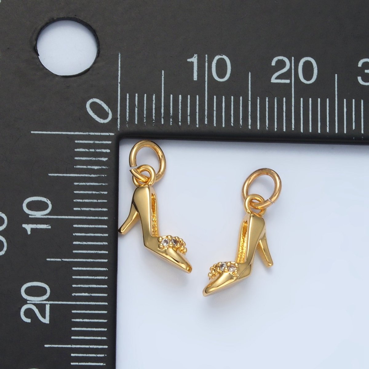 24K Gold Filled Micro Paved CZ Stiletto Heels Charm | X934 - DLUXCA