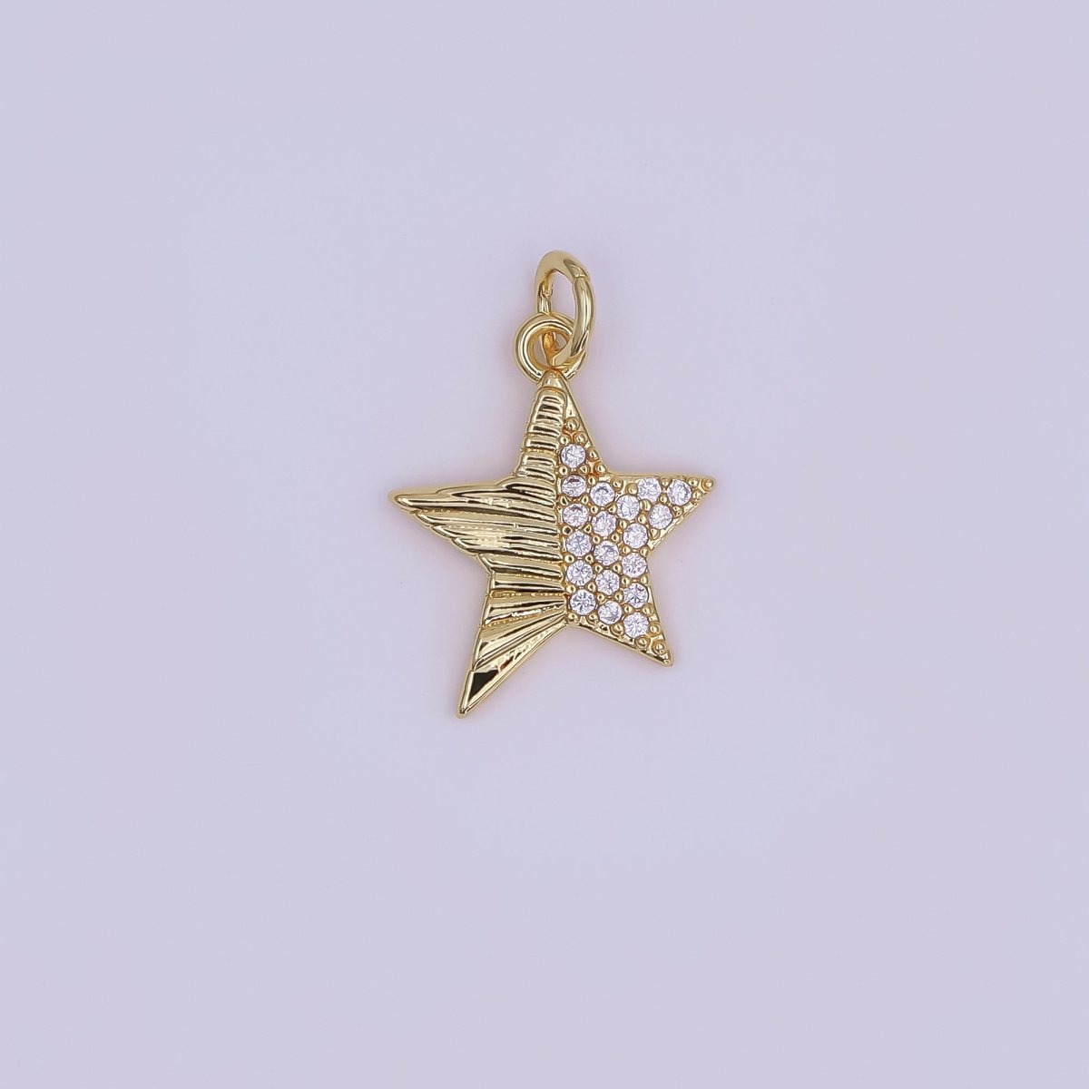 24K Gold Filled Micro Paved CZ Sunburst Star Charm in Gold & Silver | AF428 - DLUXCA
