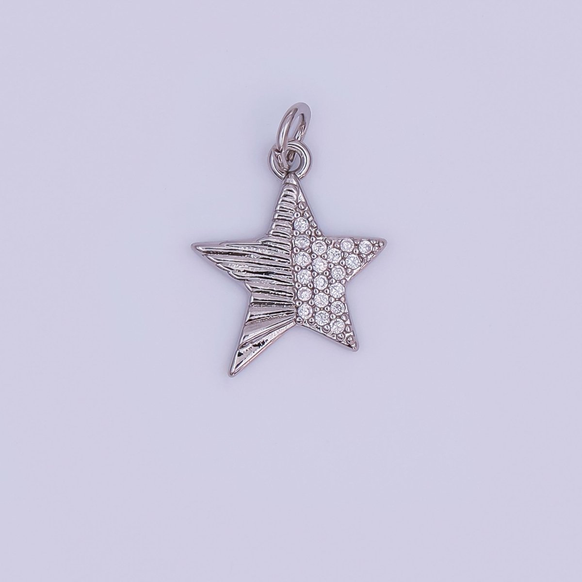 24K Gold Filled Micro Paved CZ Sunburst Star Charm in Gold & Silver | AF428 - DLUXCA