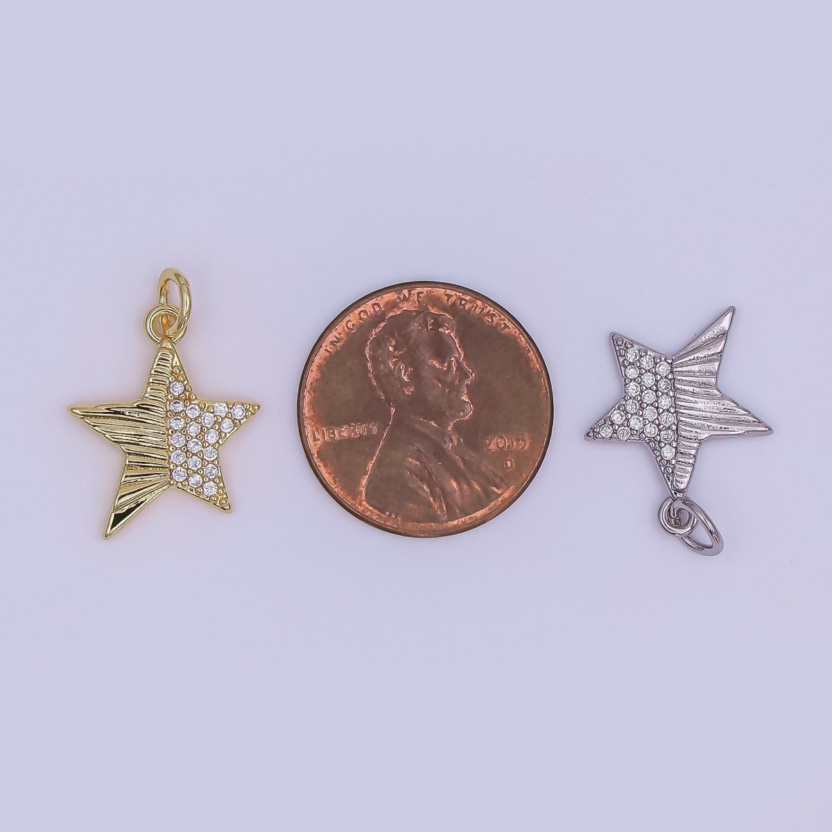 24K Gold Filled Micro Paved CZ Sunburst Star Charm in Gold & Silver | AF428 - DLUXCA