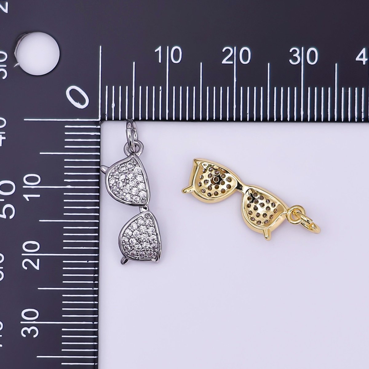 24K Gold Filled Micro Paved CZ Sunglasses Eyewear Charm in Gold & Silver | AJ325 - DLUXCA