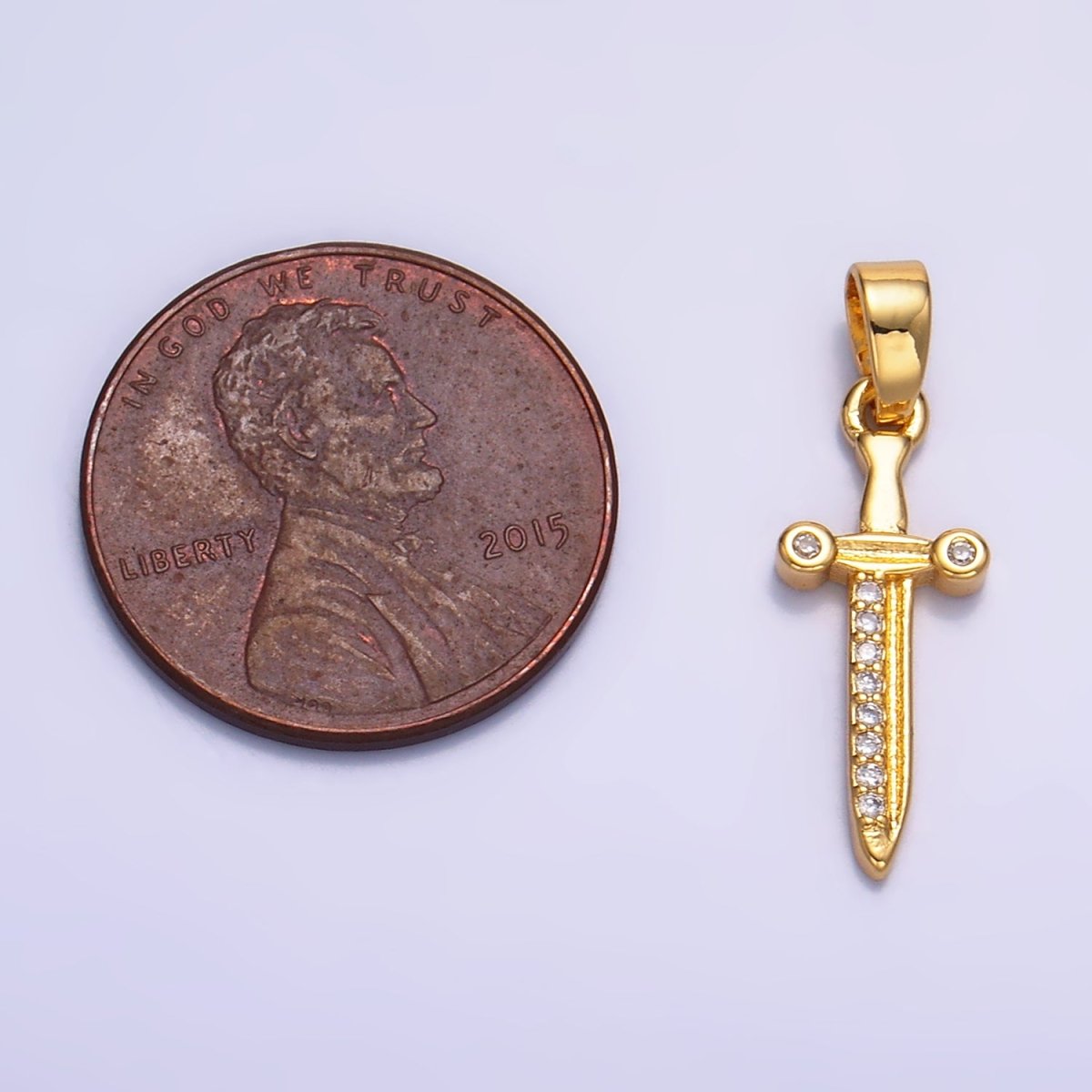 24K Gold Filled Micro Paved CZ Sword Cross Pendant | AA1059 - DLUXCA
