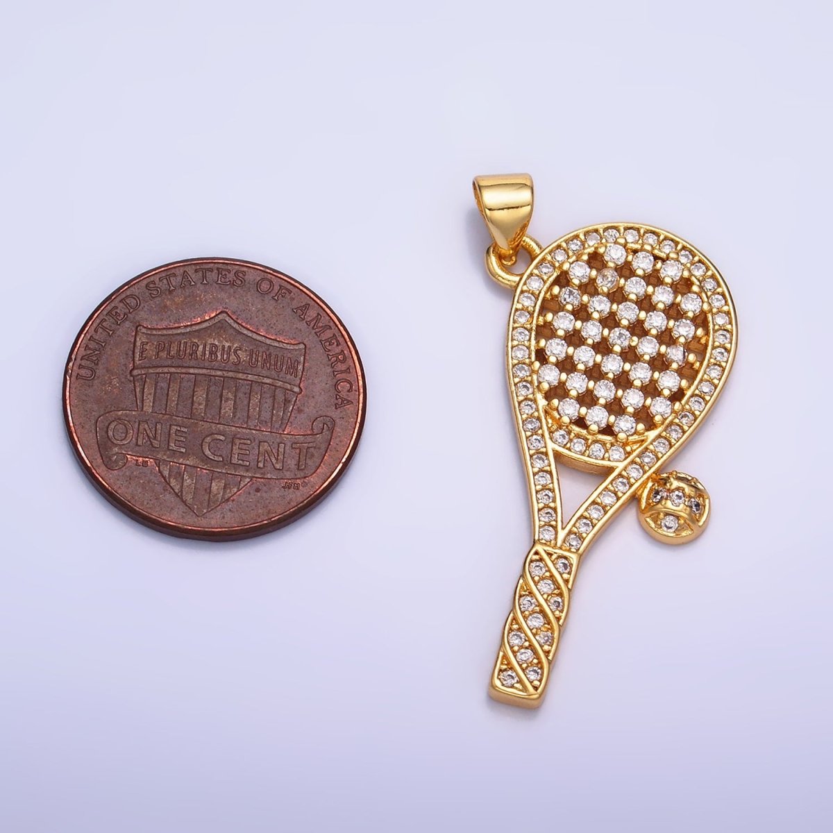 24K Gold Filled Micro Paved CZ Tennis Racket Ball Pendant | AA1066 - DLUXCA