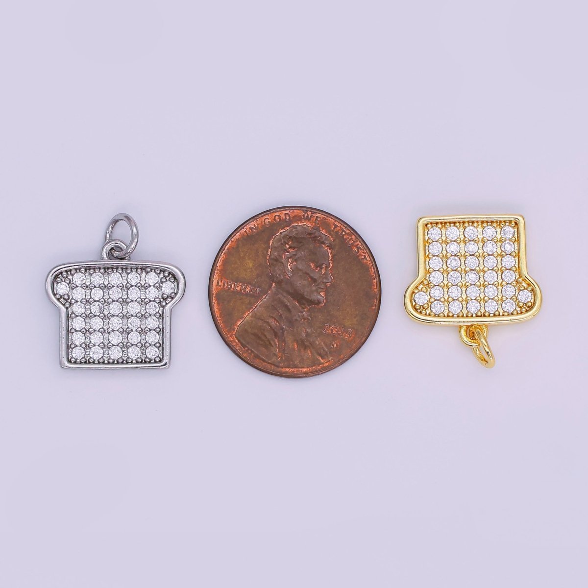 24K Gold Filled Micro Paved CZ Toast Bread Charm in Gold & Silver | N789 - DLUXCA