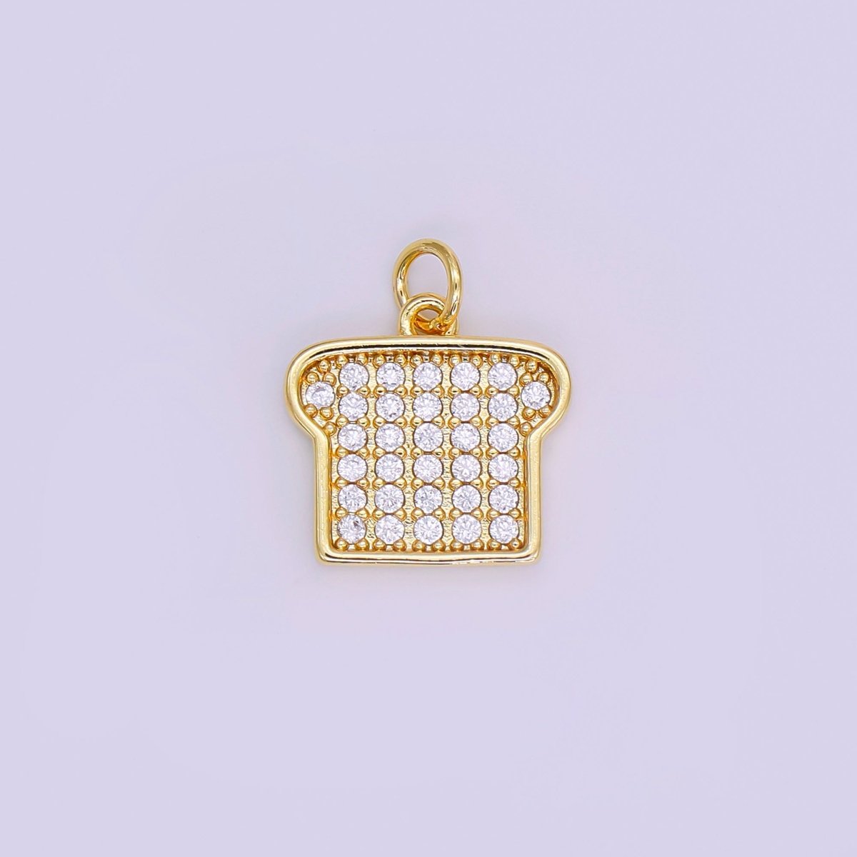 24K Gold Filled Micro Paved CZ Toast Bread Charm in Gold & Silver | N789 - DLUXCA