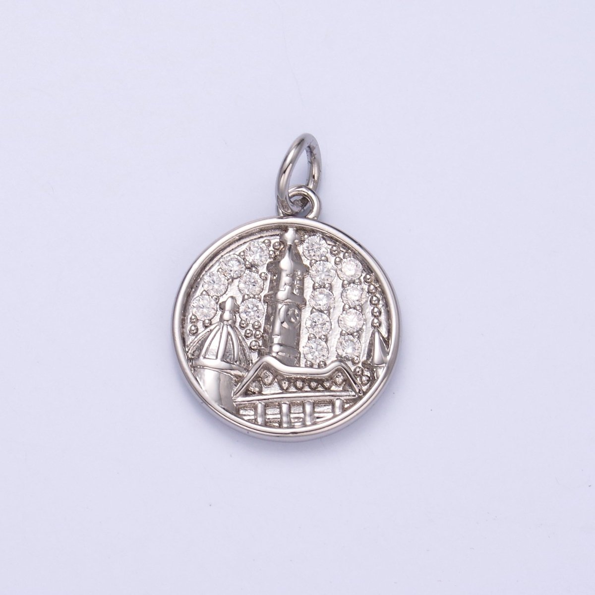 24K Gold Filled Micro Paved CZ Town City Round Charm in Gold & Silver | C049 - DLUXCA