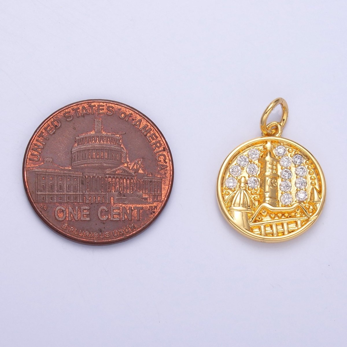 24K Gold Filled Micro Paved CZ Town City Round Charm in Gold & Silver | C049 - DLUXCA