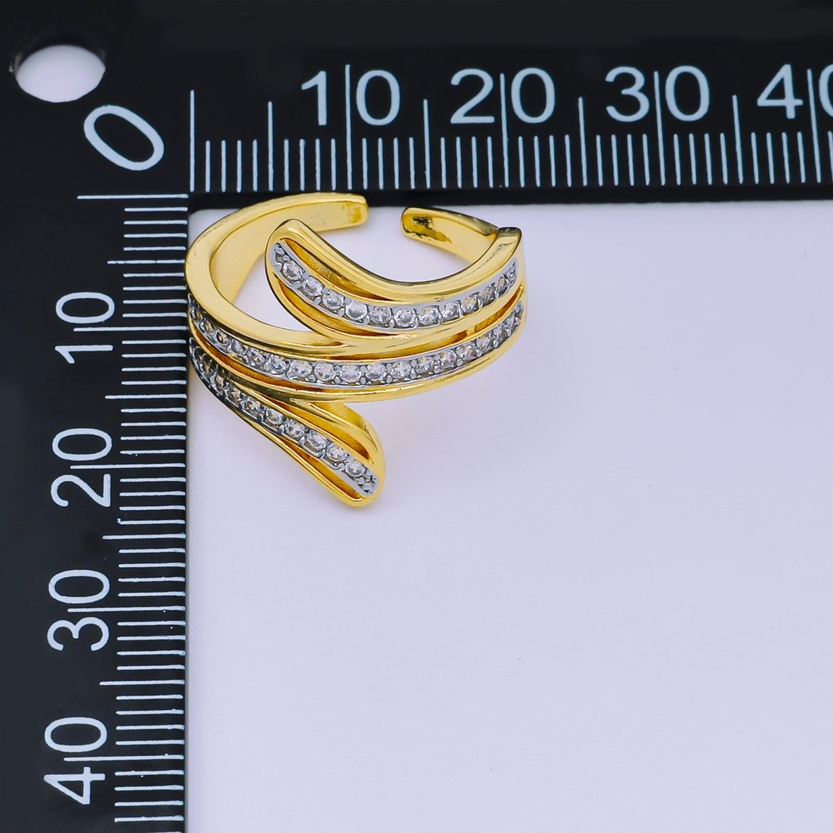 24K Gold Filled Micro Paved CZ Triple Line Wrap Adjustable Ring | O - 1486 - DLUXCA