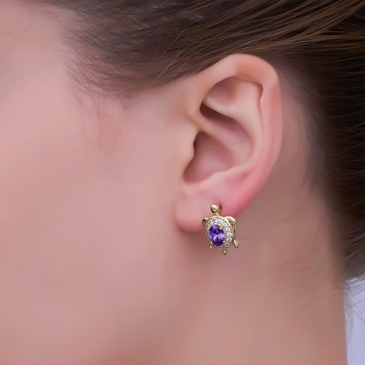 24K Gold Filled Micro Paved CZ Turtle Tortoise Animal Huggie Earrings | AB1036 - AB1062 - DLUXCA
