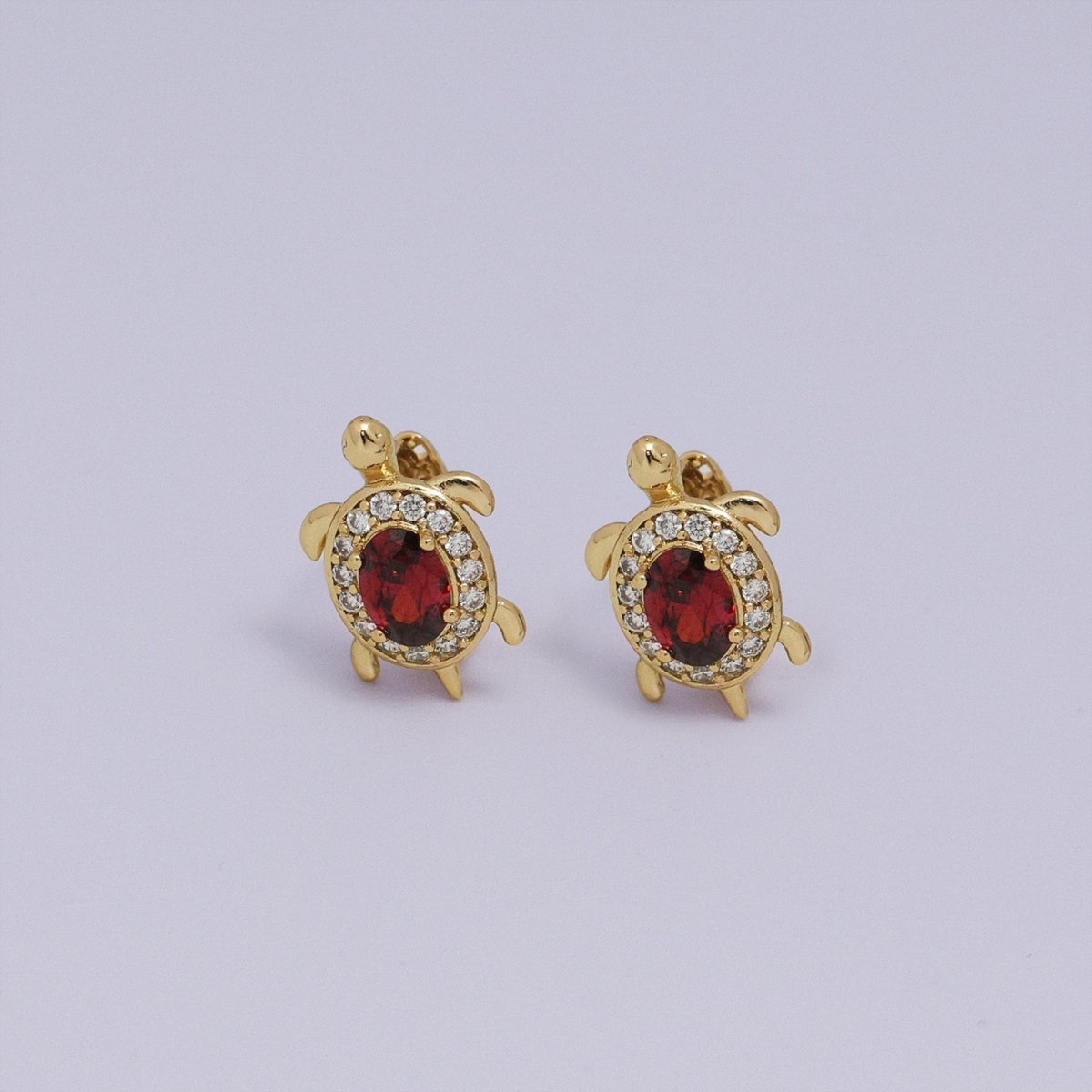24K Gold Filled Micro Paved CZ Turtle Tortoise Animal Huggie Earrings | AB1036 - AB1062 - DLUXCA