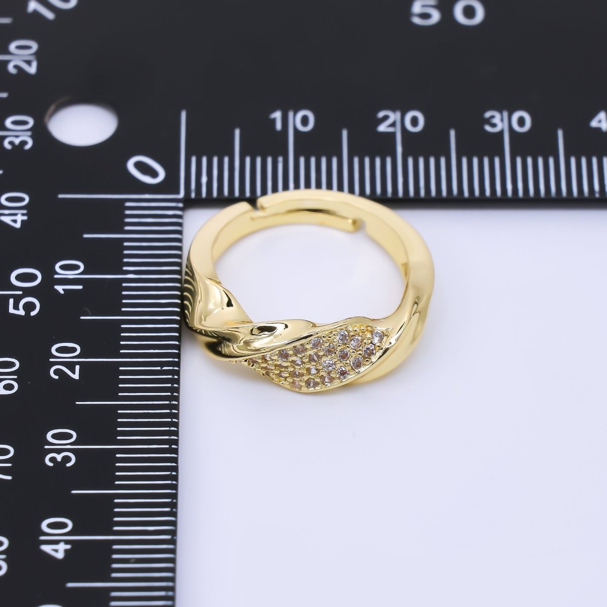 24K Gold Filled Micro Paved CZ Twisted Molten Rope Adjustable Ring | O1191 - DLUXCA