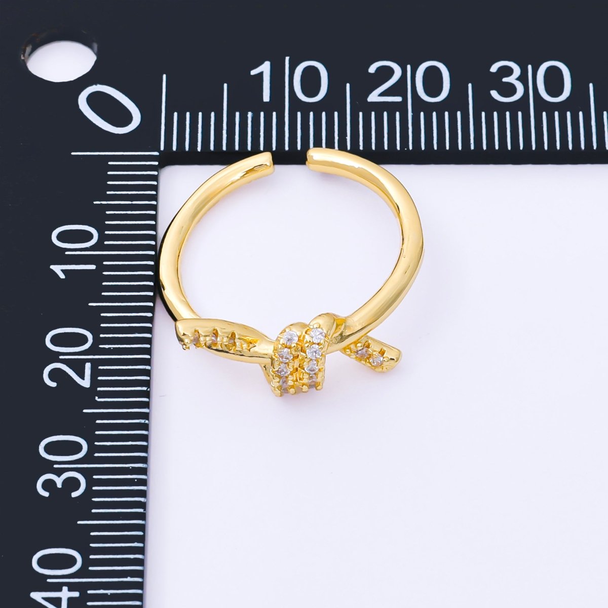 24K Gold Filled Micro Paved CZ Twisted Tied Knot Bow Ring | O2233 - DLUXCA