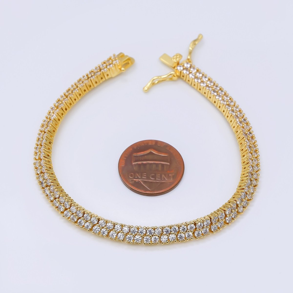 24K Gold Filled Micro Paved CZ Two - Layered Classic Tennis Bracelet | WA - 3234 - DLUXCA