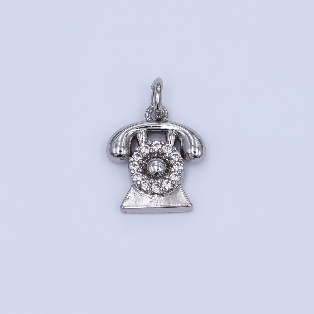24K Gold Filled Micro Paved CZ Vintage Rotary Telephone Charm in Gold & Silver | W393 N971 - DLUXCA