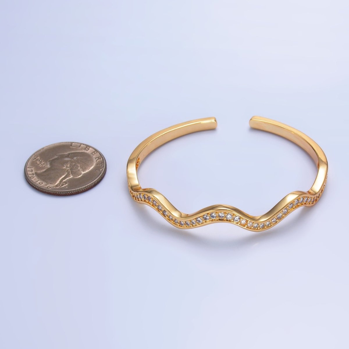 24K Gold Filled Micro Paved CZ Wave Cuff Bracelet | WA - 2720 - DLUXCA
