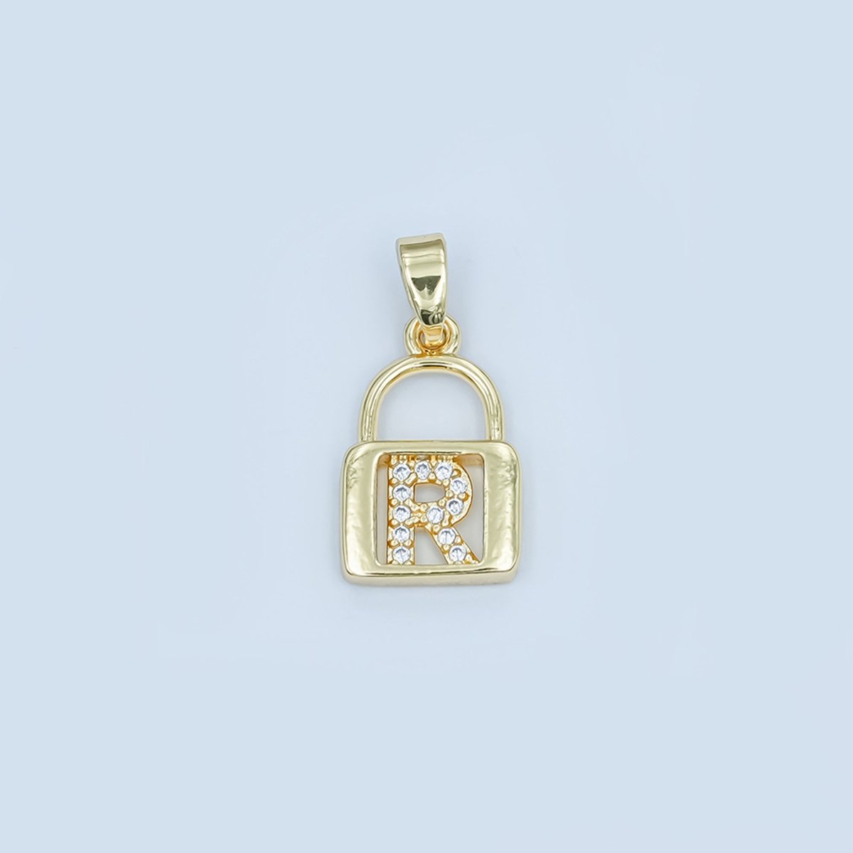 24K Gold Filled Micro Paved Initial Letter Padlock Pendant | A001 - A013 - DLUXCA