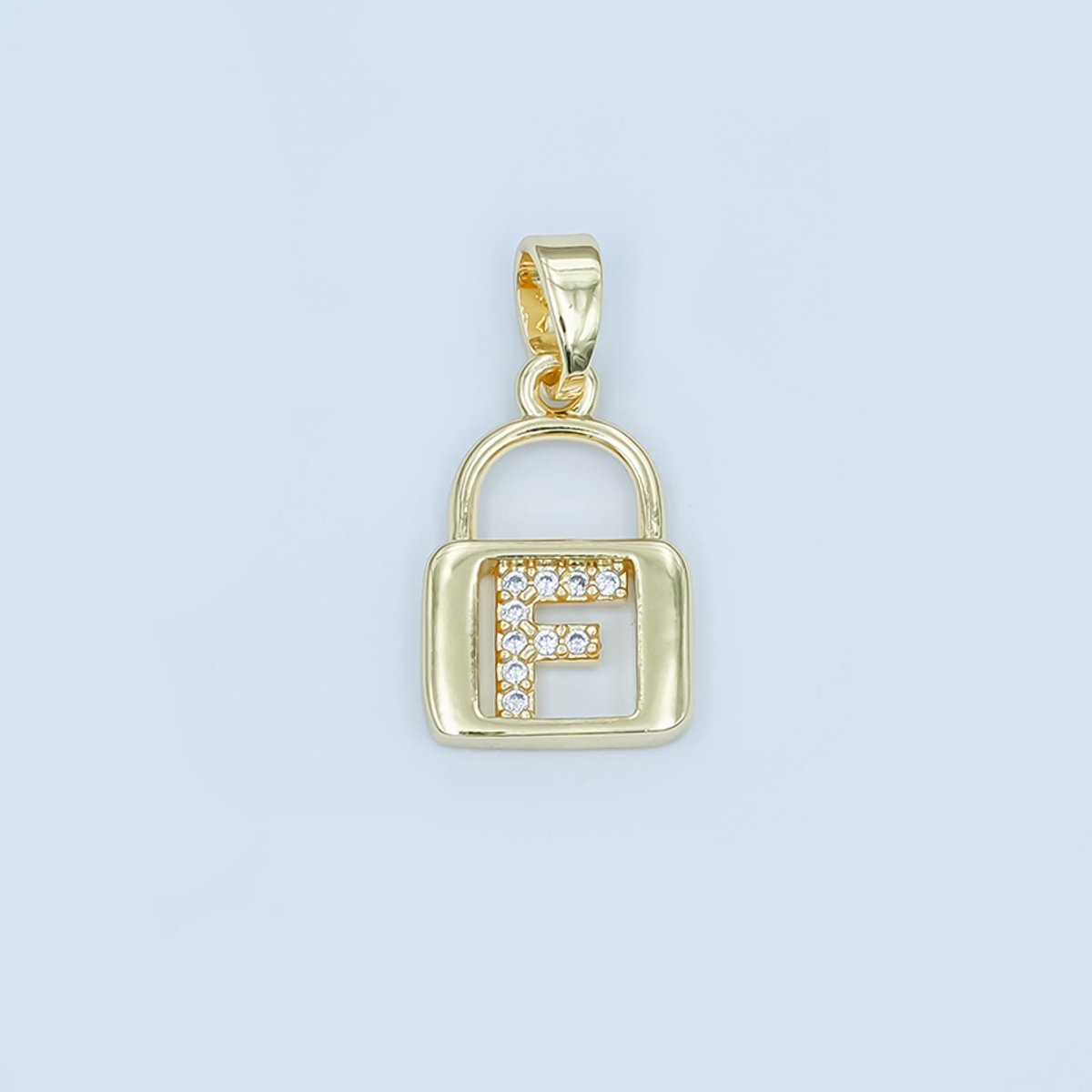 24K Gold Filled Micro Paved Initial Letter Padlock Pendant | A001 - A013 - DLUXCA