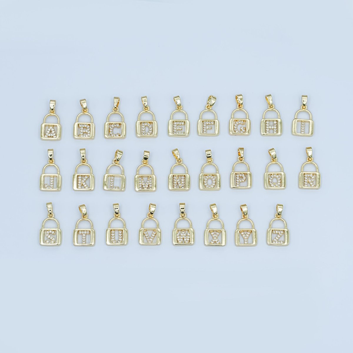 24K Gold Filled Micro Paved Initial Letter Padlock Pendant | A001 - A013 - DLUXCA