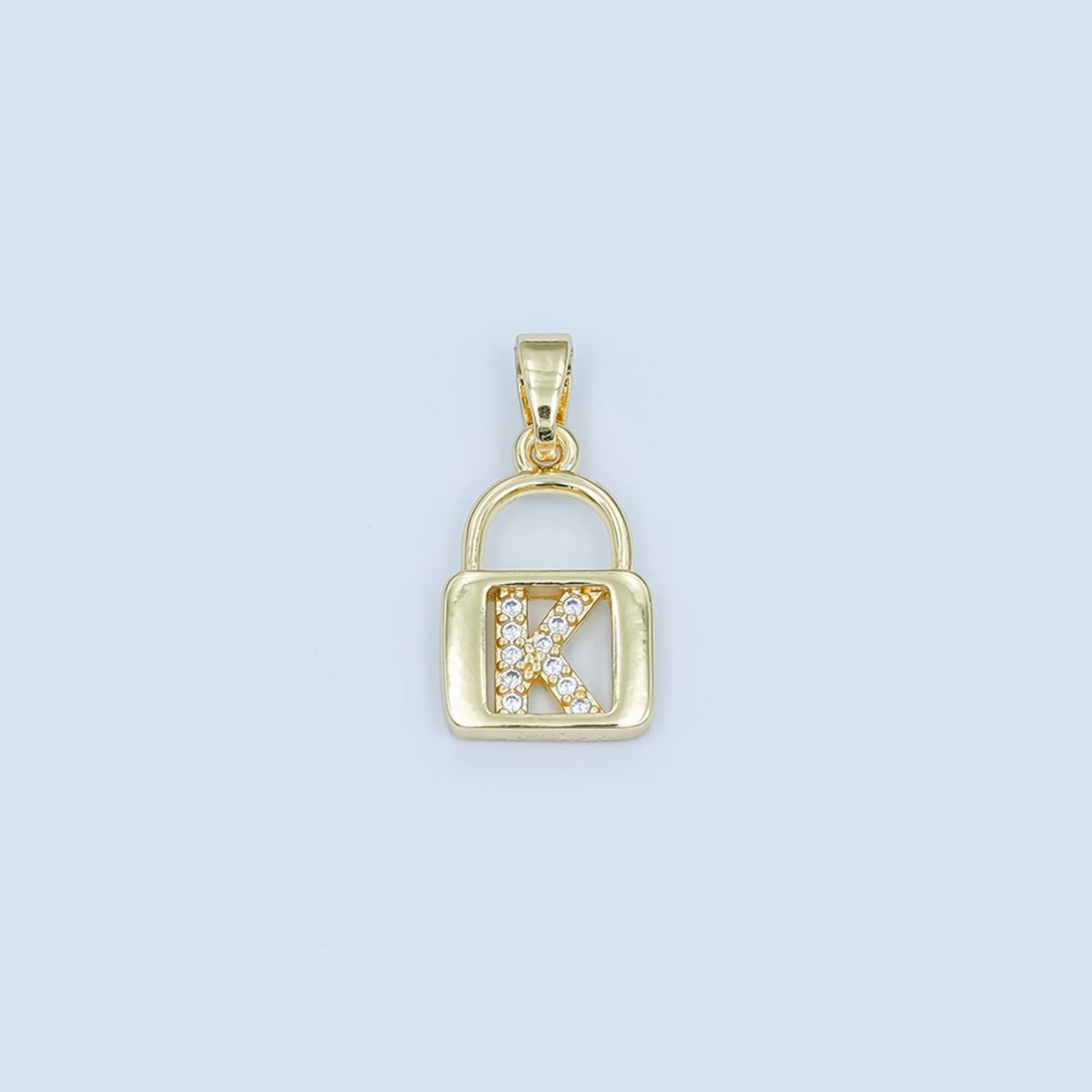 24K Gold Filled Micro Paved Initial Letter Padlock Pendant | A001 - A013 - DLUXCA
