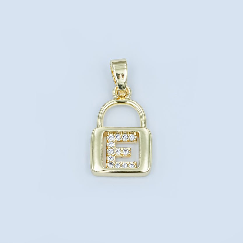 24K Gold Filled Micro Paved Initial Letter Padlock Pendant | A001 - A013 - DLUXCA