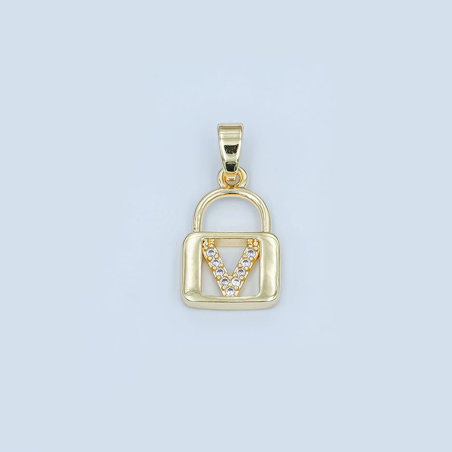 24K Gold Filled Micro Paved Initial Letter Padlock Pendant | A001 - A013 - DLUXCA