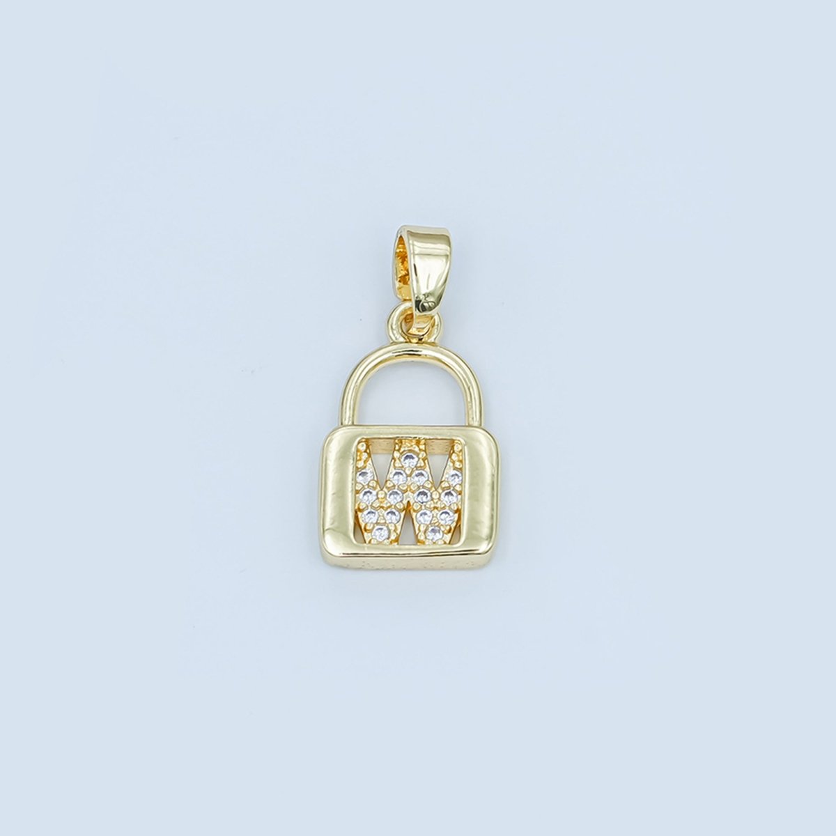 24K Gold Filled Micro Paved Initial Letter Padlock Pendant | A001 - A013 - DLUXCA