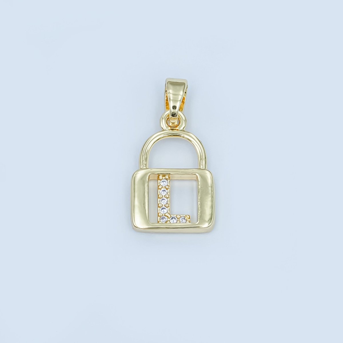 24K Gold Filled Micro Paved Initial Letter Padlock Pendant | A001 - A013 - DLUXCA