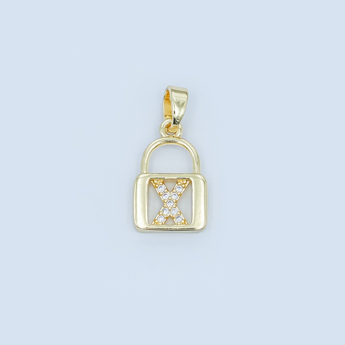 24K Gold Filled Micro Paved Initial Letter Padlock Pendant | A001 - A013 - DLUXCA