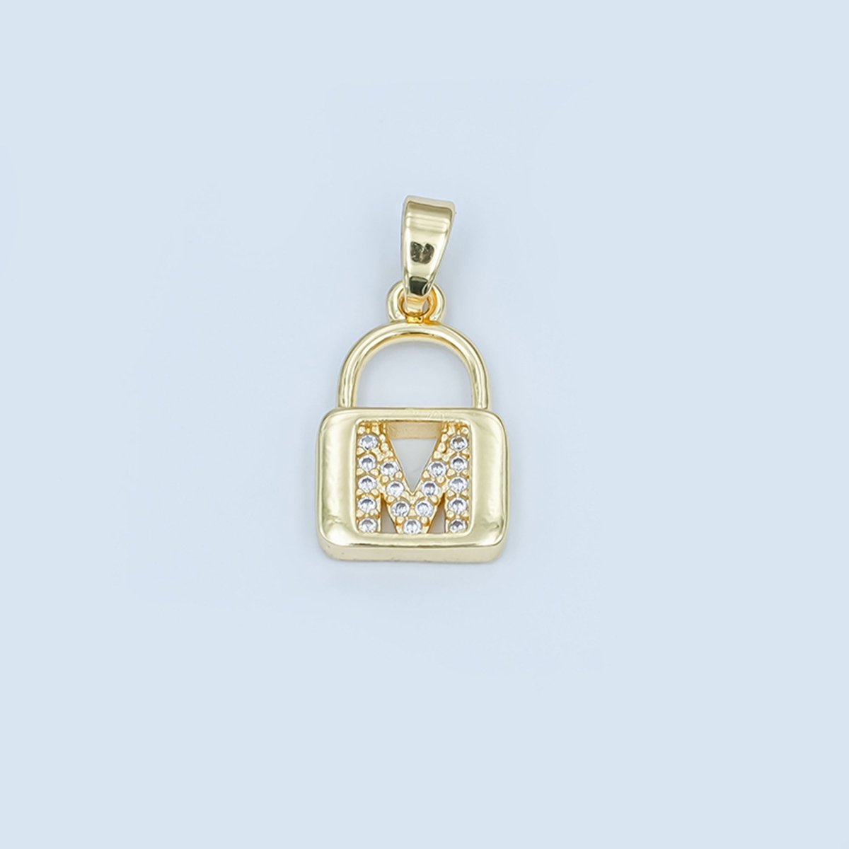 24K Gold Filled Micro Paved Initial Letter Padlock Pendant | A001 - A013 - DLUXCA