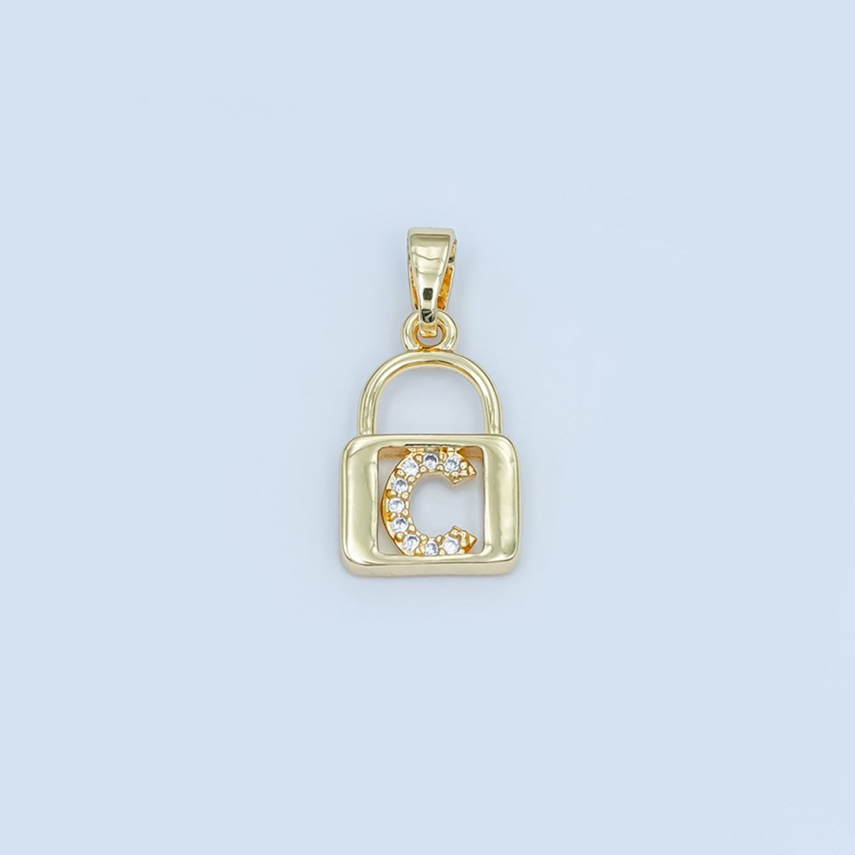 24K Gold Filled Micro Paved Initial Letter Padlock Pendant | A001 - A013 - DLUXCA