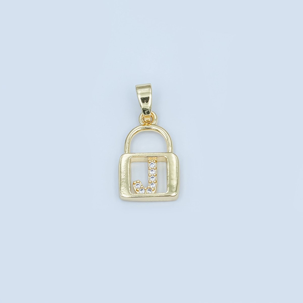 24K Gold Filled Micro Paved Initial Letter Padlock Pendant | A001 - A013 - DLUXCA