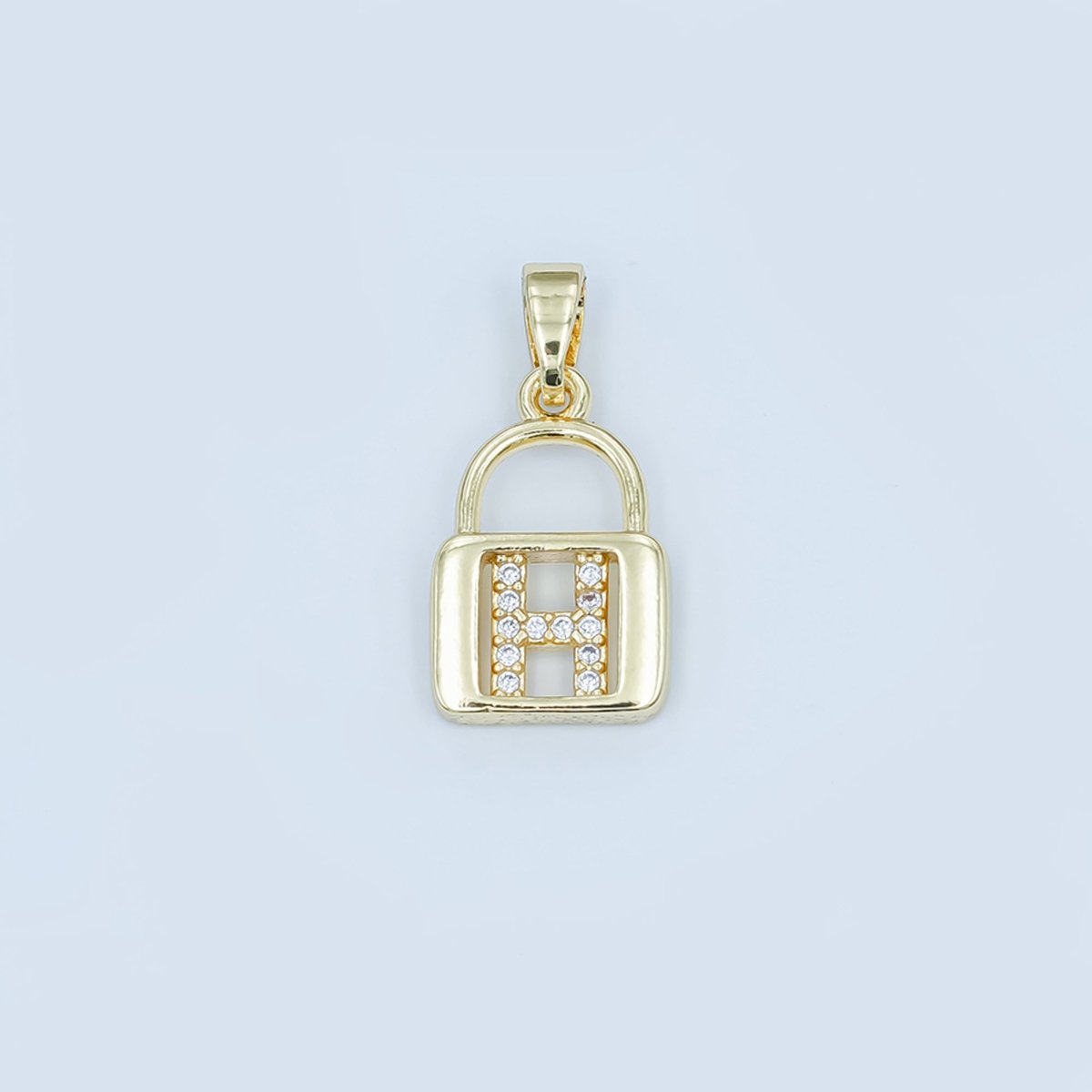 24K Gold Filled Micro Paved Initial Letter Padlock Pendant | A001 - A013 - DLUXCA