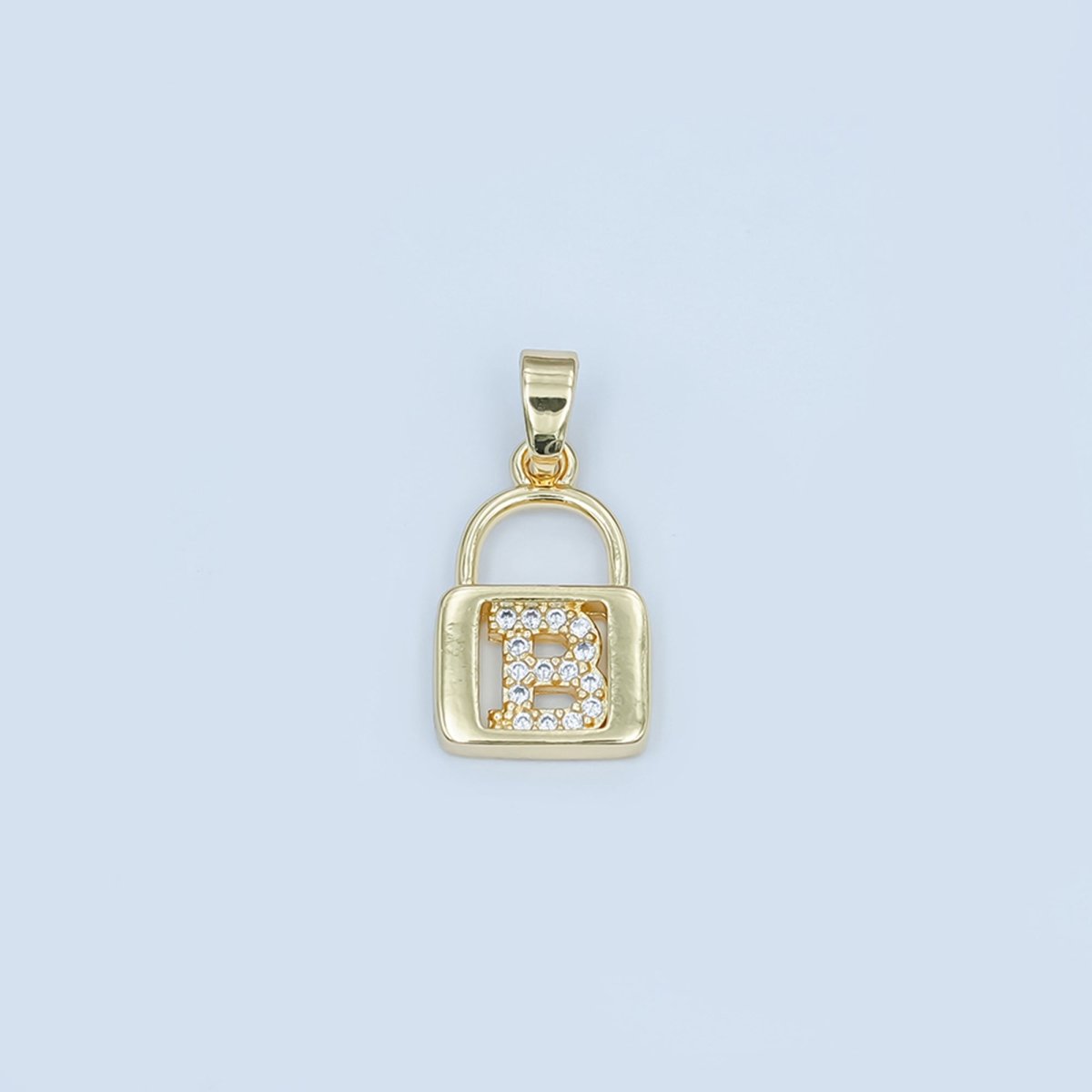24K Gold Filled Micro Paved Initial Letter Padlock Pendant | A001 - A013 - DLUXCA