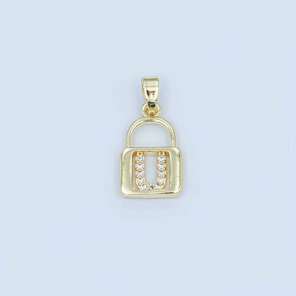 24K Gold Filled Micro Paved Initial Letter Padlock Pendant | A001 - A013 - DLUXCA