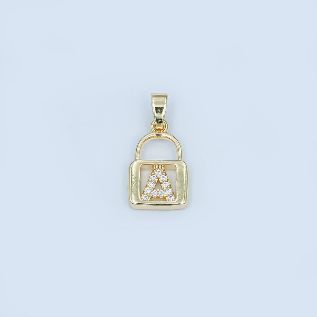 24K Gold Filled Micro Paved Initial Letter Padlock Pendant | A001 - A013 - DLUXCA
